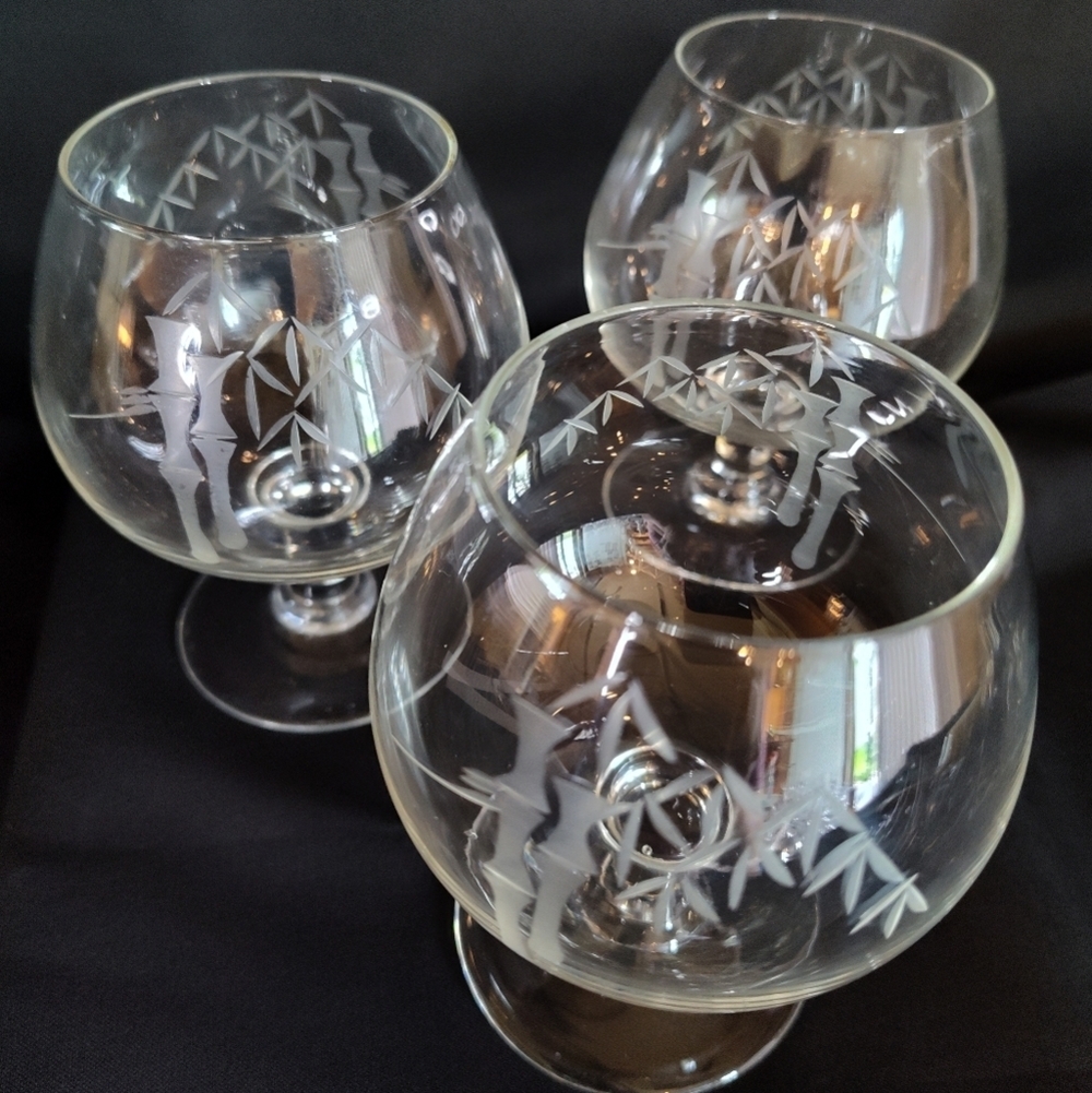 Set Of Noritake Sasuke Etched Crystal Bamboo MCM Brandy Snifter (3), Japan - Picture 2 of 5